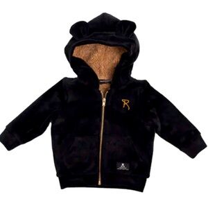 ROCK YOUR BABY - EXCELLENT CONDITION VELVET BEAR HOODIE AND PANTS - 6-12 months